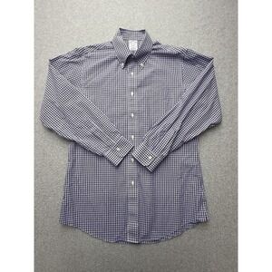 Brooks Brothers Dress Shirt Mens 15.5 32/33 Blue Gingham Regent Non Iron Supima